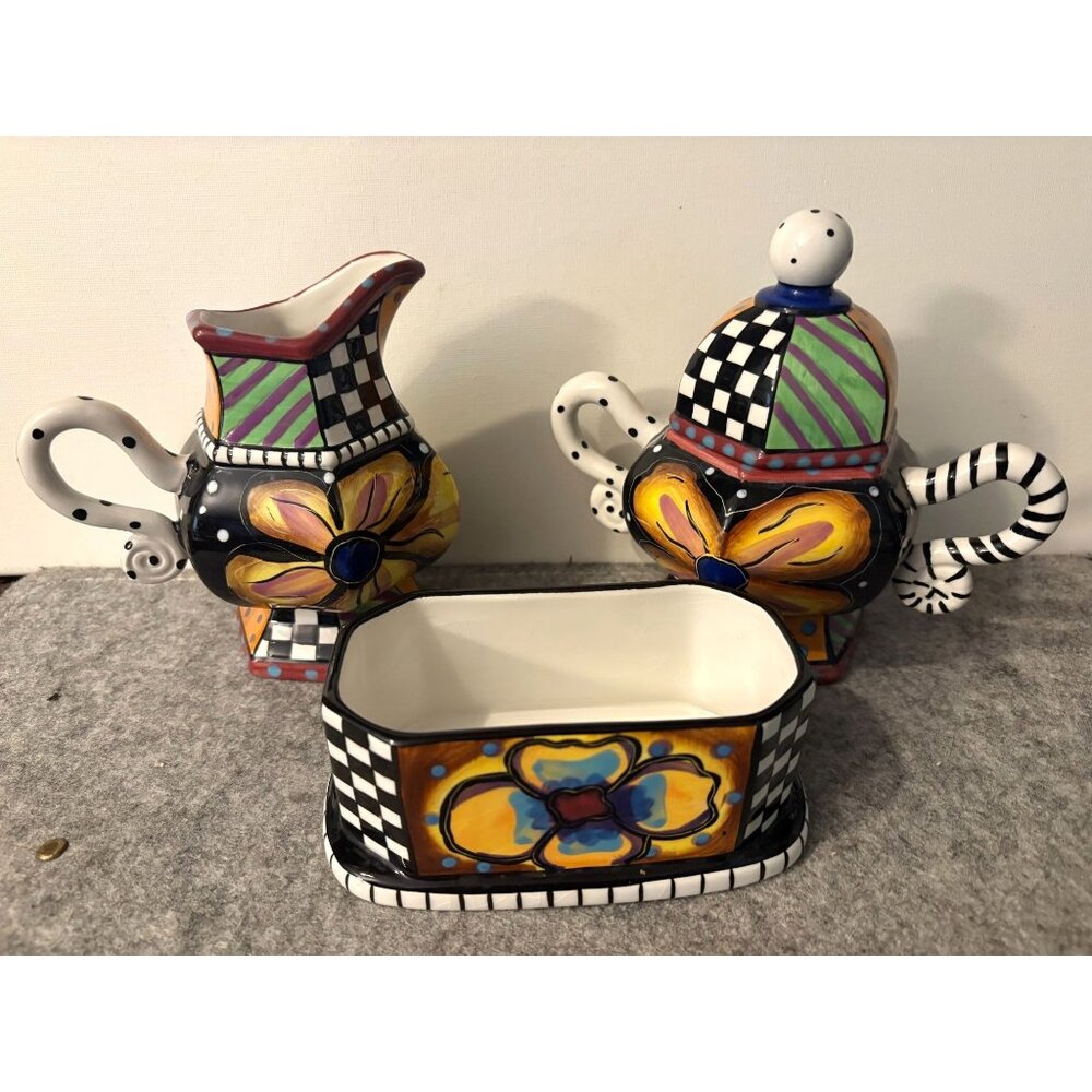 Vintage 3pc.  Prospero,  Studio Designworks Hand painted Creamer, Sugar, Butterd